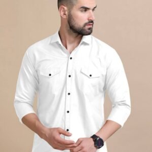 MEN'S EXCLUSIVE TWILL COTTON PLAIN DOUBLE POCKET SHIRT