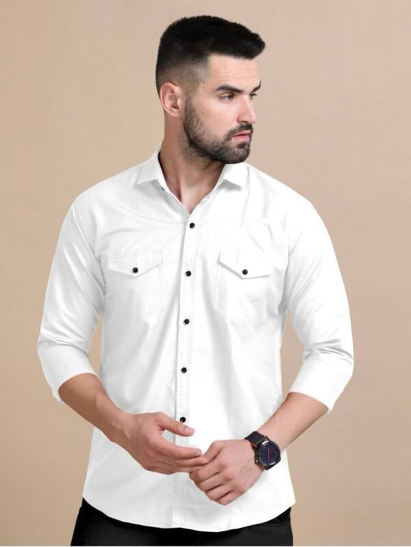 MEN'S EXCLUSIVE TWILL COTTON PLAIN DOUBLE POCKET SHIRT
